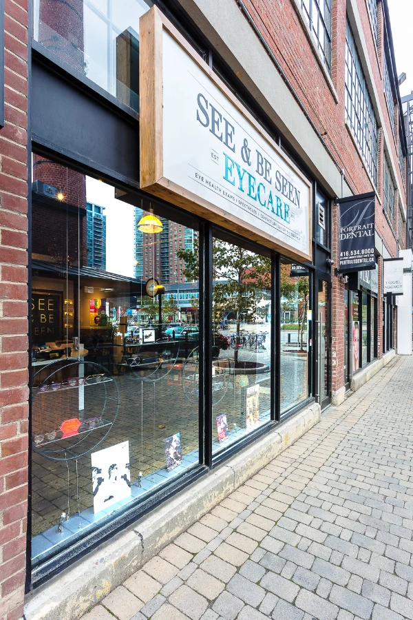 The clinic’s street-facing windows at See & Be Seen — Liberty Village